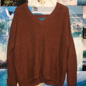 Brown over sized off the shoulder sweater